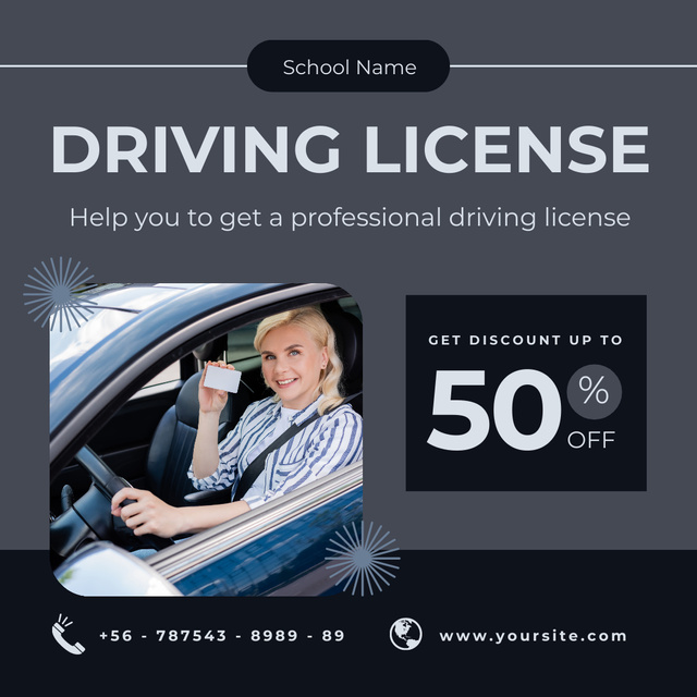 Discounts For Driving Course For Getting License Instagram AD Šablona návrhu