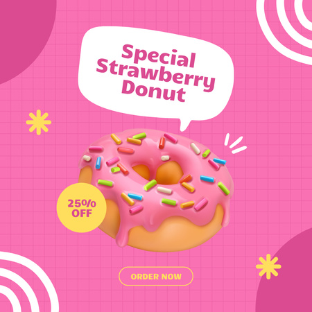 Pink Strawberry Donuts Instagram AD Design Template