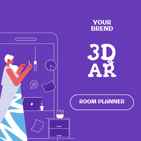 3D and Augmented Reality Room Planner Square 65x65mm Tasarım Şablonu
