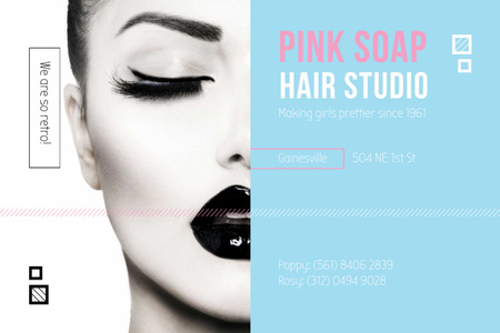 Hair Studio Ad with Woman with Black Makeup Gift Certificate Design Template