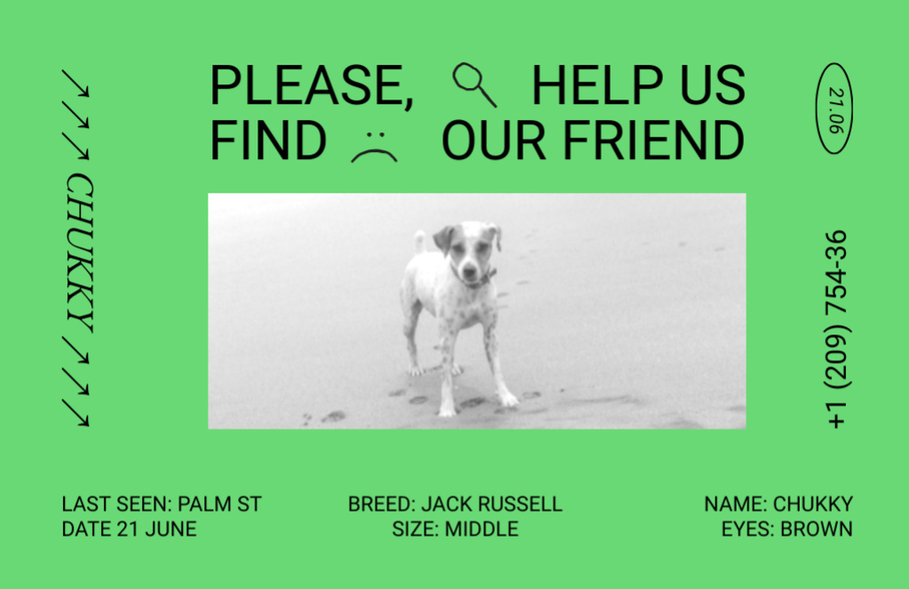 Szablon projektu Eye Catching Announcement about Dog Missing Flyer 5.5x8.5in Horizontal