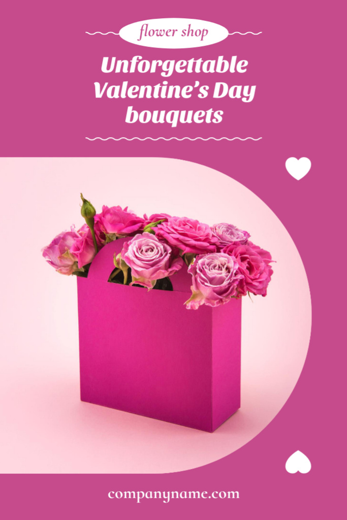 Flower Shop Ad with Pink Bouquet for Valentine’s Day Postcard 4x6in Vertical Design Template