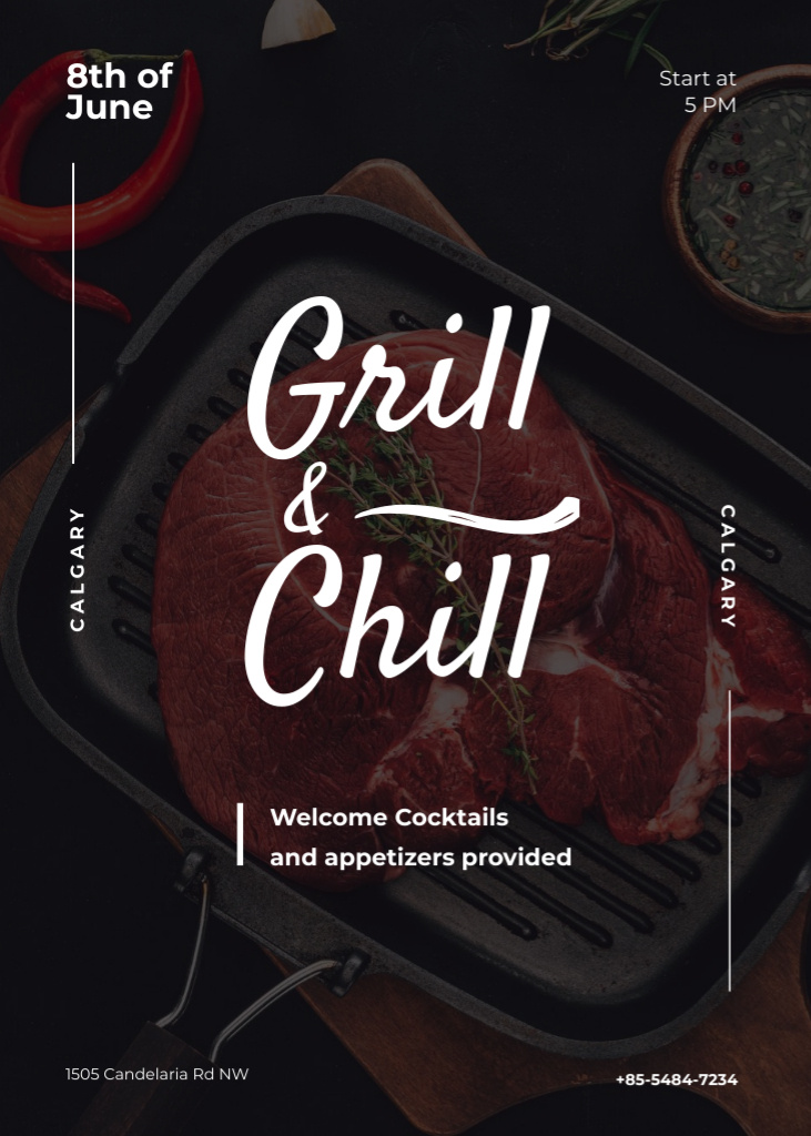 Plantilla de diseño de Raw Meat Steak on Grill Invitation 