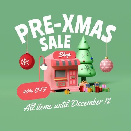 Pre-Christmas Sale Announcement with Cute Illustration Instagram Design Template