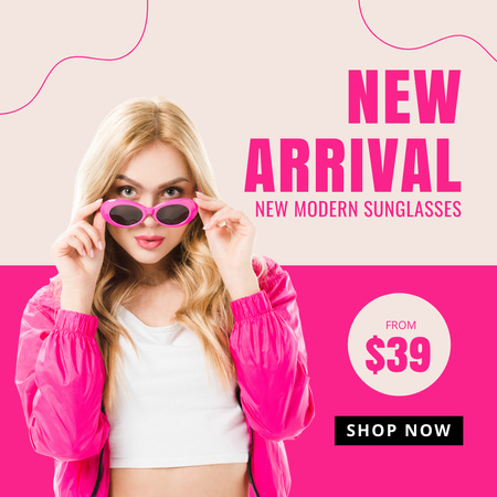 Реклама новой коллекции солнцезащитных очков со стильной блондинкой Instagram – шаблон для дизайна