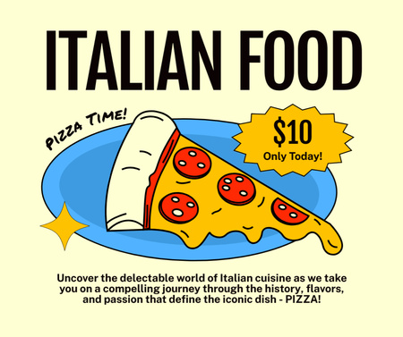 Special Offer for Italian Cuisine with Pizza Slice Facebook Design Template
