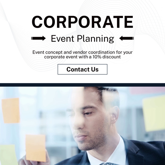Services of Corporate Event Planning with Businessman Animated Post Design Template