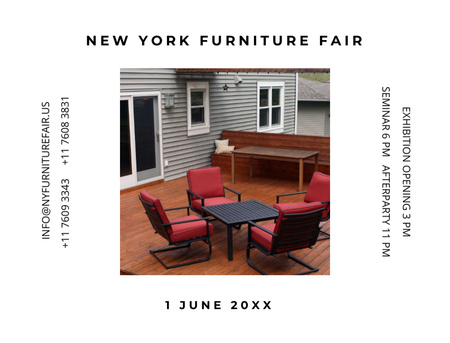 New York Furniture Fair Announcement with Stylish Chairs and Table Postcard 4.2x5.5in Design Template