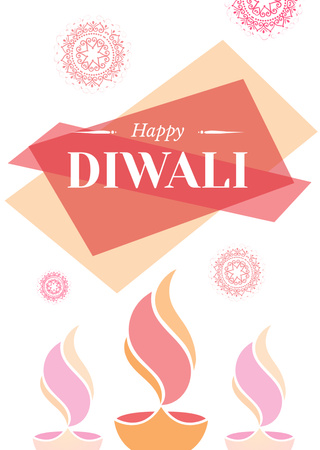 Diwali Greeting With Colorful Patterns Postcard A6 Vertical Design Template