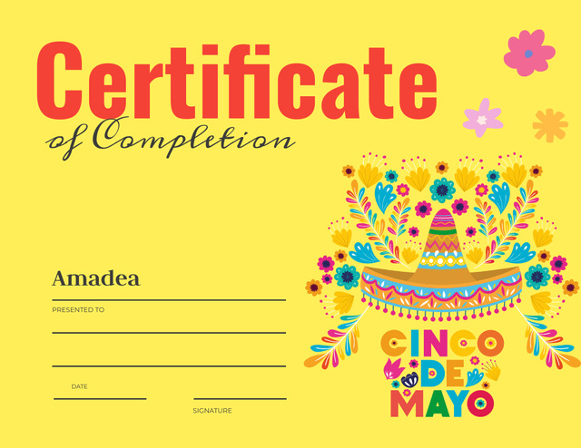 Blank Form Of Achievement Award On Cinco De Mayo Certificateデザインテンプレート