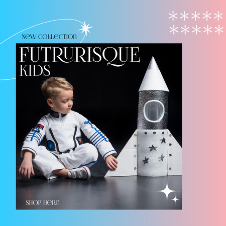 Ontwerpsjabloon van Instagram van Children's Futuristic Clothing Ad