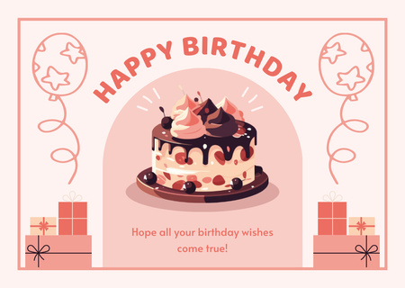 Ontwerpsjabloon van Card van Feesttaart met verjaardagsdecor
