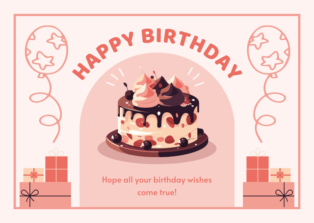 Szablon projektu Party Cake with Birthday Decor Card