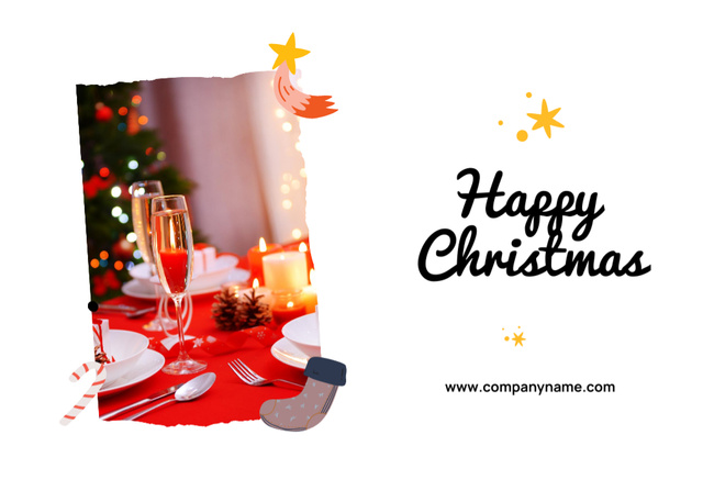 Ontwerpsjabloon van Postcard 5x7in van Heartwarming Christmas Greetings with Festive Dinner Served