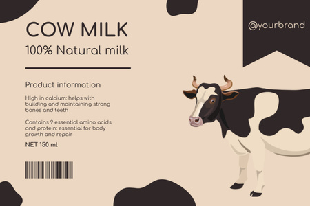 luonnollinen lehmänmaito Label Design Template