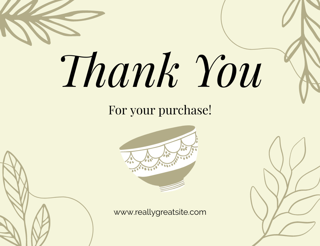 Thank You For Your Purchase Text with Ceramic Bowl Thank You Card 5.5x4in Horizontal Design Template