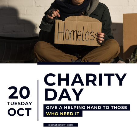 Plantilla de diseño de Anuncio del día de la caridad con el hombre sin hogar Instagram 