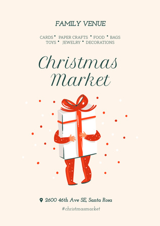 Christmas Market Invitation with Gift Box Flyer A4 Design Template