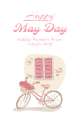 May Day Holiday Greeting with Bike with Basket