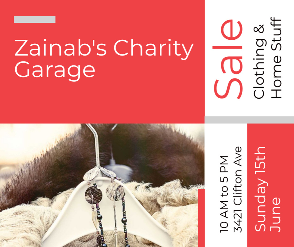 Designvorlage Charity Sale Announcement Clothes on Hangers für Facebook