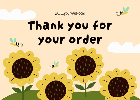 Ontwerpsjabloon van Card van Bericht Bedankt voor uw bestelling met Field of Sunflowers