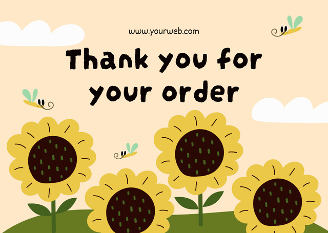 Message Thank You For Your Order with Field of Sunflowers Card Tasarım Şablonu