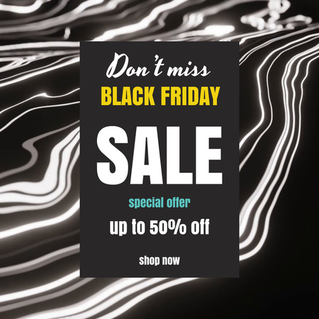Black Friday Sale Offer with Bright Spinning Flickering Elements Animated Post Modelo de Design