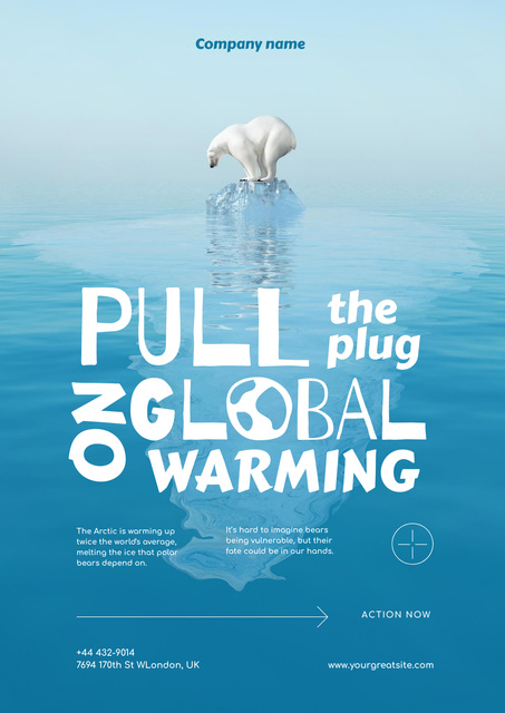 Global Warming Problem Awareness with Polar Bear Poster Design Template