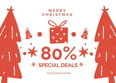 Christmas Cartoon Illustrated Sale Offer Red Card Design Template