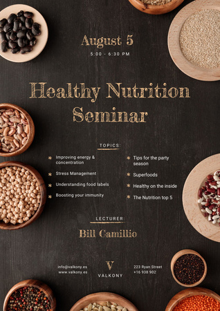 Plantilla de diseño de Seminar Annoucement with Healthy Nutrition Dishes on table Poster A3 