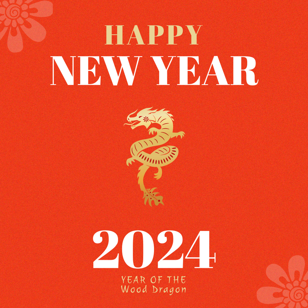 Cute New Year Greeting with Dragon Instagramデザインテンプレート