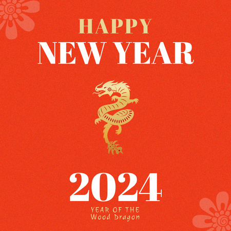 Cute New Year Greeting with Dragon Instagram Design Template