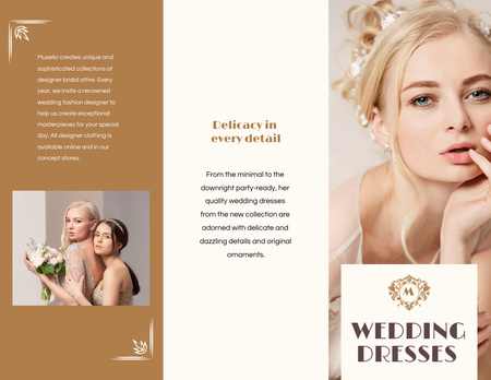 Wedding Dresses New Collection Ad with Beautiful Bride Brochure 8.5x11in Z-fold Design Template