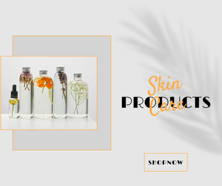 Designvorlage Angebot an natürlichen Hautpflegeprodukten mit transparenten Flaschen für Facebook