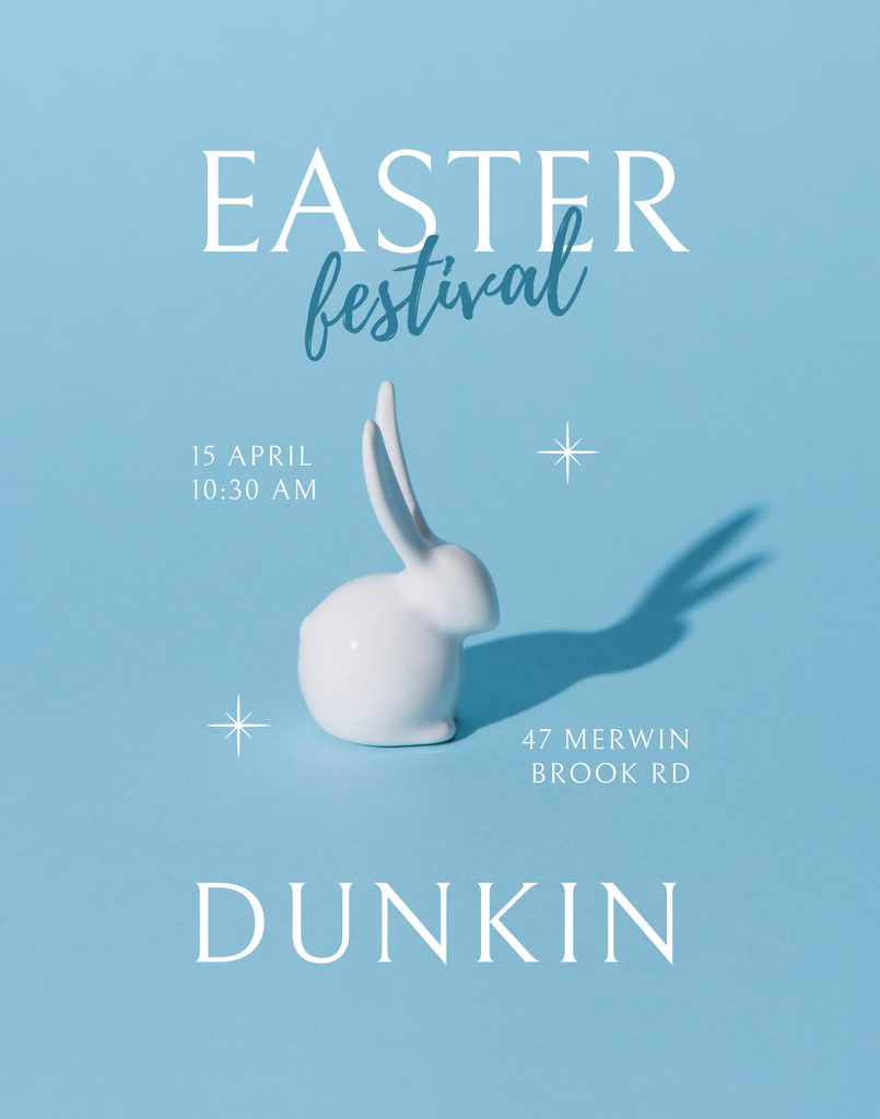 Easter Festival Ad with Statuette of Rabbit on Blue Poster 22x28in Design Template