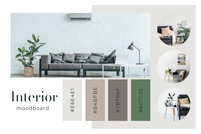 Natural Beige and Green Colors for Interior Design Mood Board tervezősablon