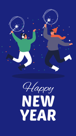 New Year Holiday Greeting with Happy People Instagram Story Design Template