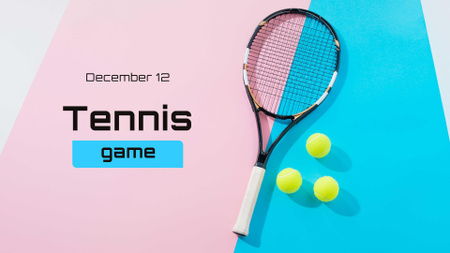 Tennis Game ad with Racket on Court FB event cover Design Template