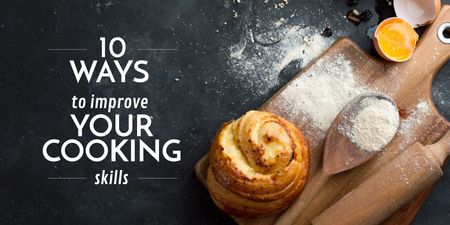 Improving Cooking Skills with freshly baked bun Twitter Modelo de Design