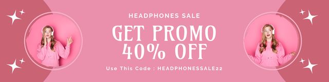 Offer of Headphones Sale with Young Woman Twitter Design Template