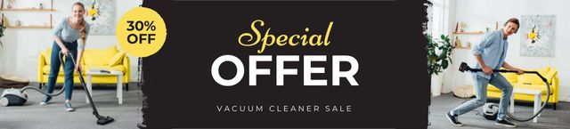 Ontwerpsjabloon van Ebay Store Billboard van Vacuum Cleaners Sale Offer Black and Yellow