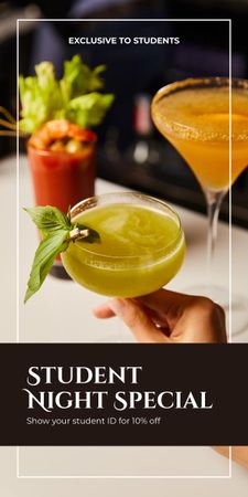 Discount on Cocktails for Students at Bar Graphic Design Template