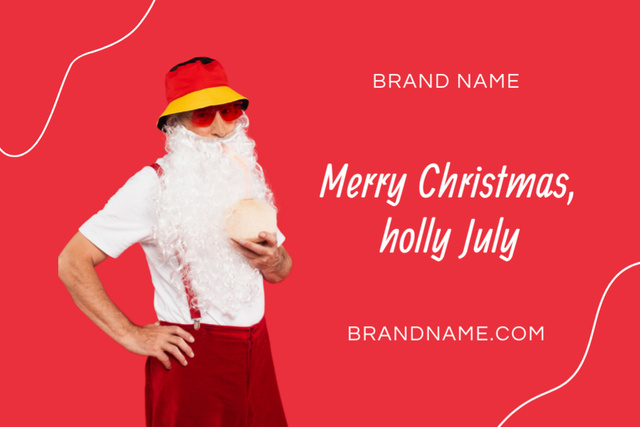 Santa on Red For Christmas In July Postcard 4x6in Design Template