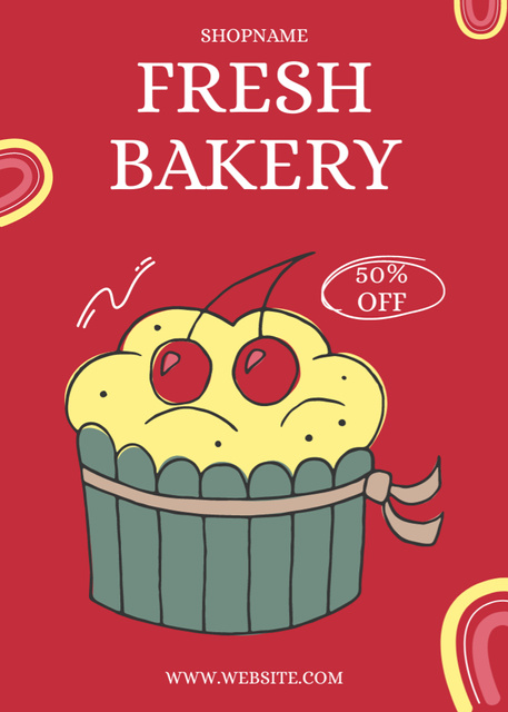 Modèle de visuel Fresh Bakery Sale Ad on Red - Flayer