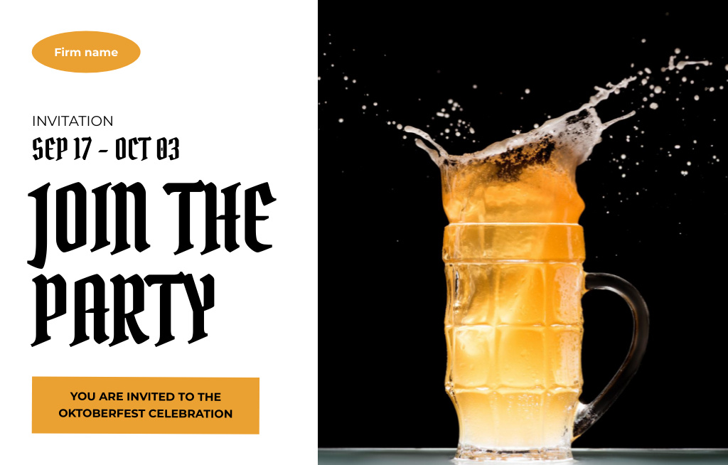 Designvorlage Oktoberfest Party With Beer Splash für Invitation 4.6x7.2in Horizontal