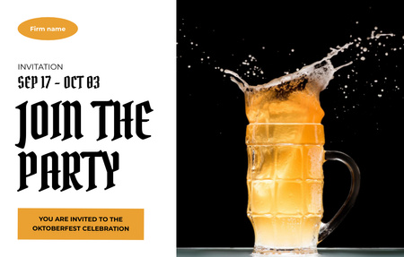 Oktoberfest Party With Beer Splash Invitation 4.6x7.2in Horizontal Design Template