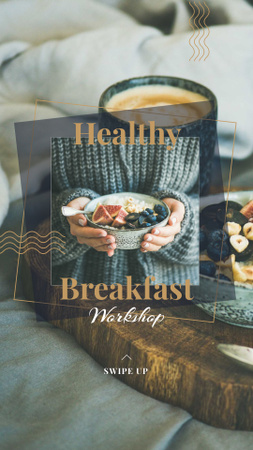 Plantilla de diseño de Woman holding Breakfast meal with berries Instagram Story 