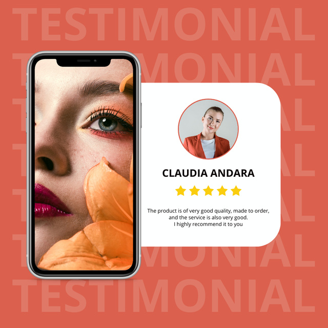 Designvorlage Client's Testimonial for Beauty Product Orange für Instagram