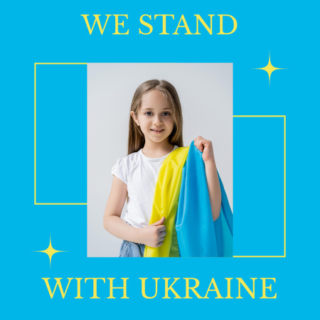 Action in Support of Ukraine With Cute Girl Holding Flag Instagram Design Template