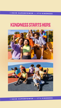 Phrase about Kindness with Collage of Young People TikTok Video Modelo de Design